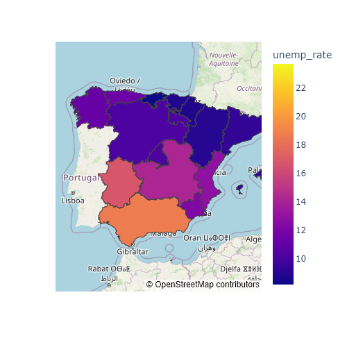 Choropleth map in Python with plotly from a geojson and a data frame