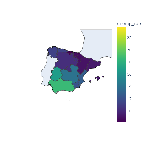 The choropleth function from plotly express